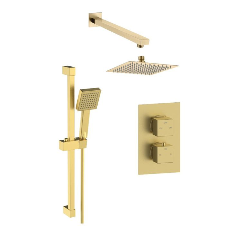 Opulent Square Concealed Valve Head and Arm Shower Pack - Brushed Brass (OBC108089)