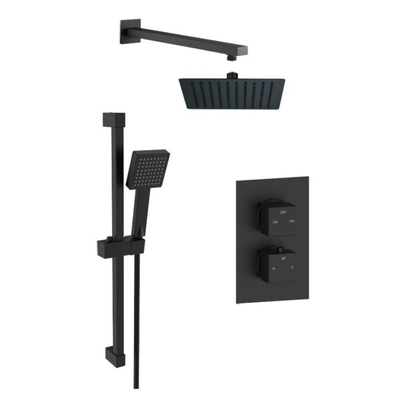 Opulent Square Concealed Valve Head and Arm Shower Pack - Matt Black (OBC108090)