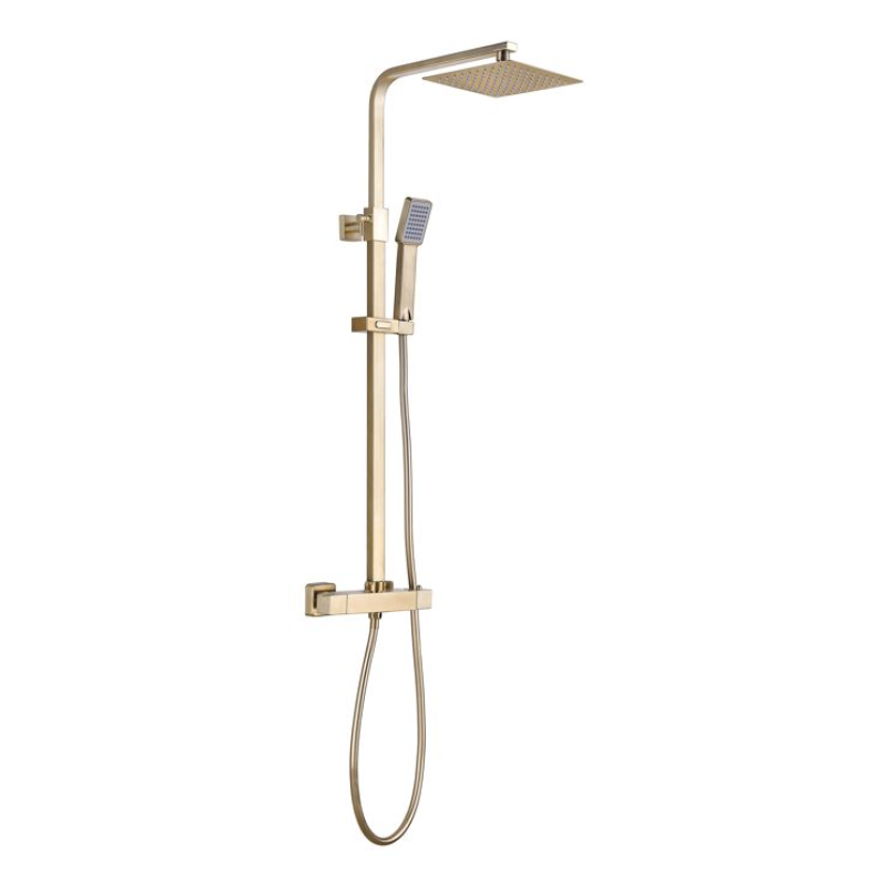 Opulent Square Thermostatic Bar Mixer with Riser Kit - Brushed Brass (OBC111610)