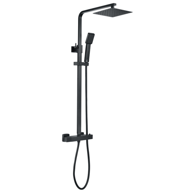 Opulent Square Thermostatic Bar Mixer with Riser Kit - Matt Black (OBC111609)