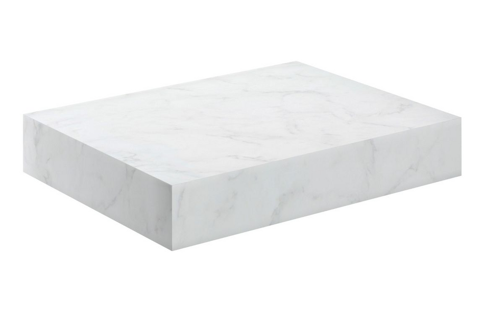 Opulent Stutely 600mm Wall Hung White Marble Basin Shelf and Black Bottle Trap (OBC106958)