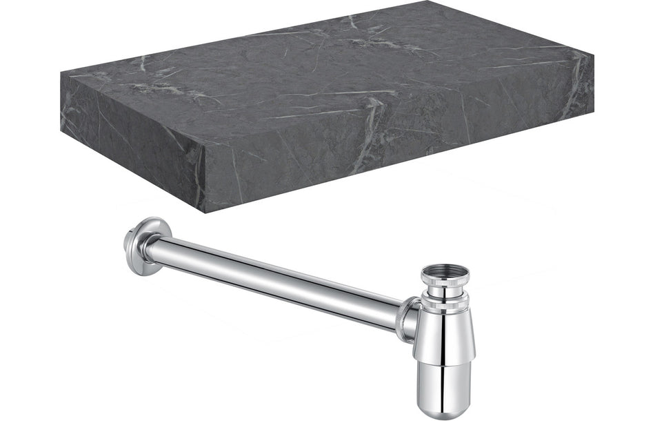 Opulent Stutely 800mm Wall Hung Grey Marble Basin Shelf and Chrome Bottle Trap (OBC106947)
