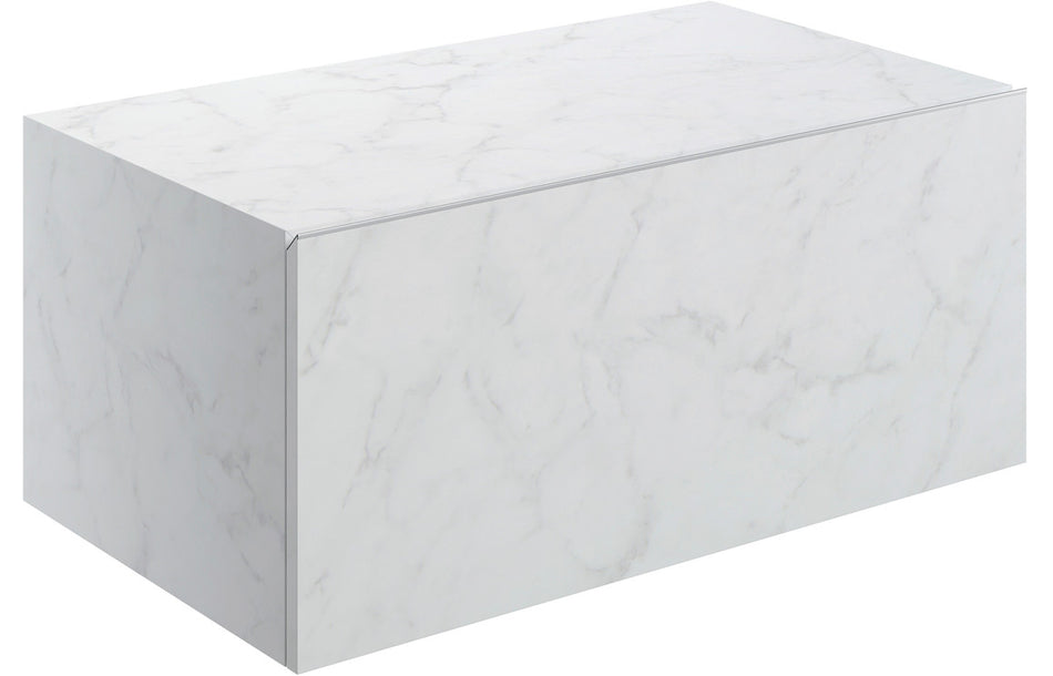 Opulent Stutely 800mm Wall Hung Storage Drawer - White Marble (OBC106966)