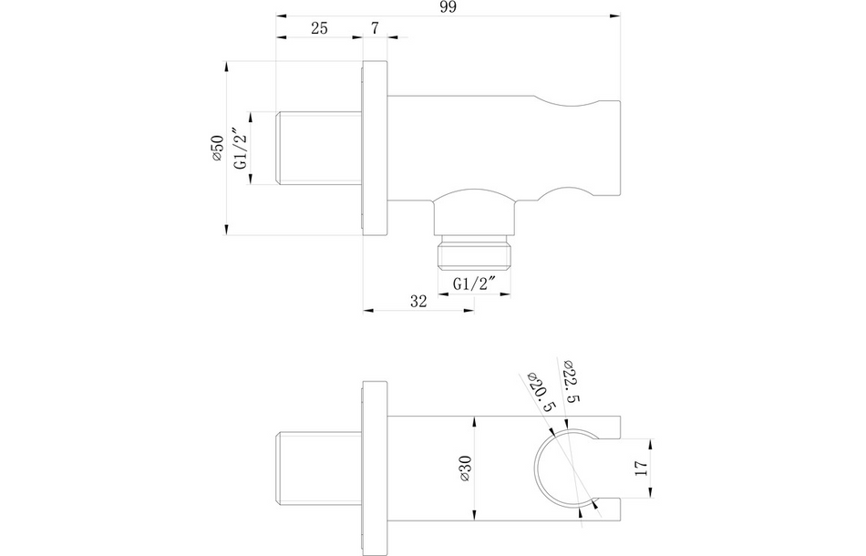 Opulent Sully Round Handset Wall Bracket with Wall Outlet - Chrome (OBC105874)