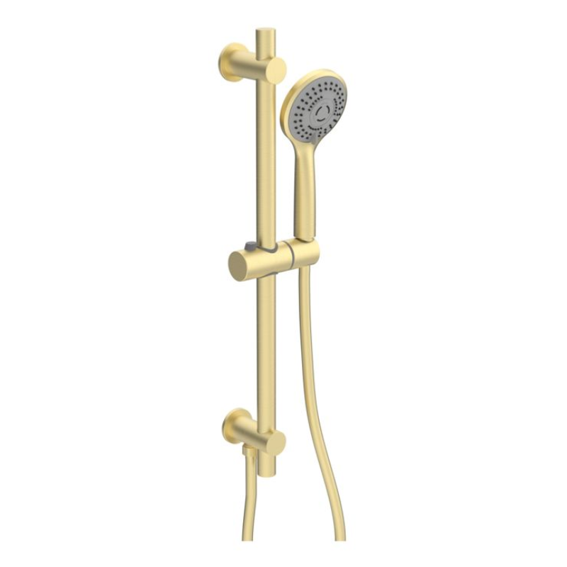 Opulent Sully Round Riser Rail Kit with Elbow and 3 Mode Handset - Brushed Brass (OBC111564)