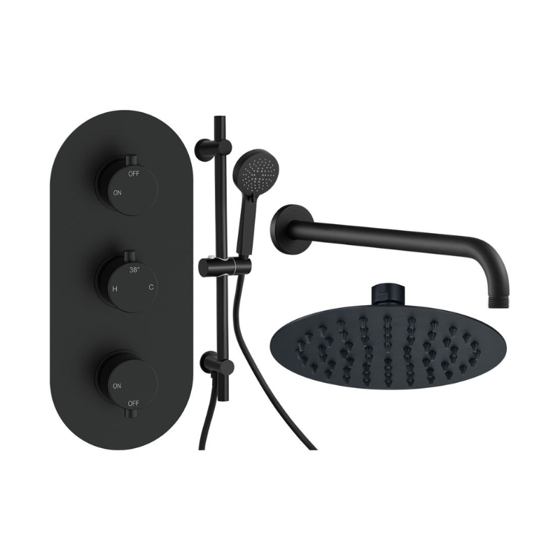 Opulent Sully Round Shower Valve and Kit Pack 3 - Matt Black (OBC116245)