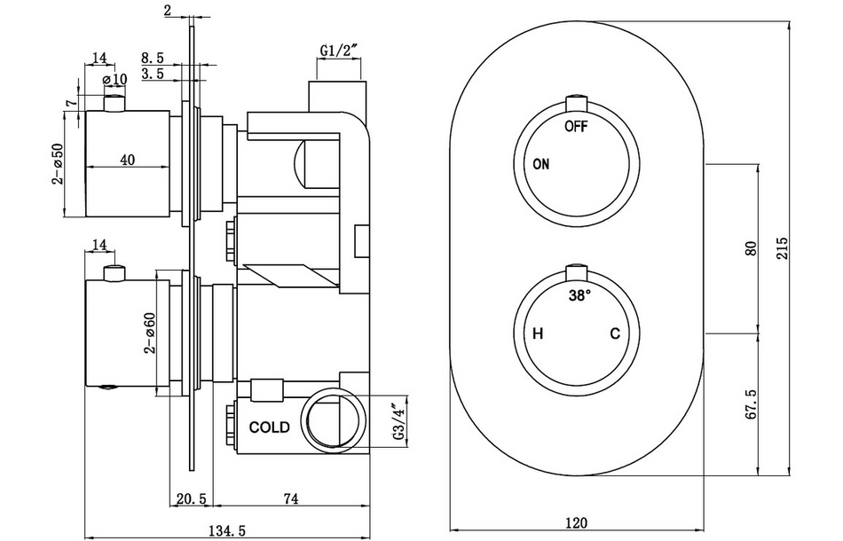 Opulent Sully Thermostatic Single Outlet Twin Shower Valve - Brushed Bronze (OBC111562)