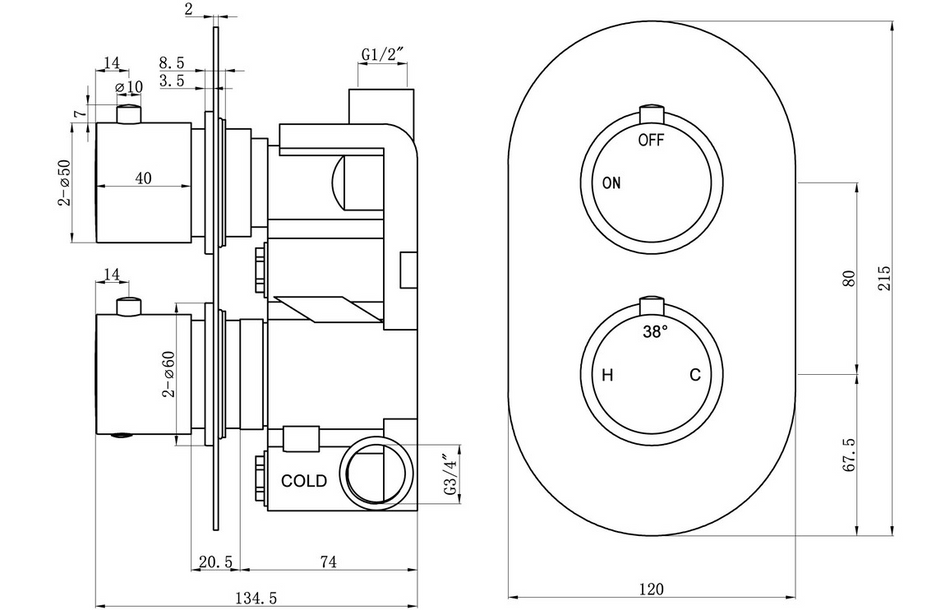 Opulent Sully Thermostatic Single Outlet Twin Shower Valve - Chrome (OBC105836)