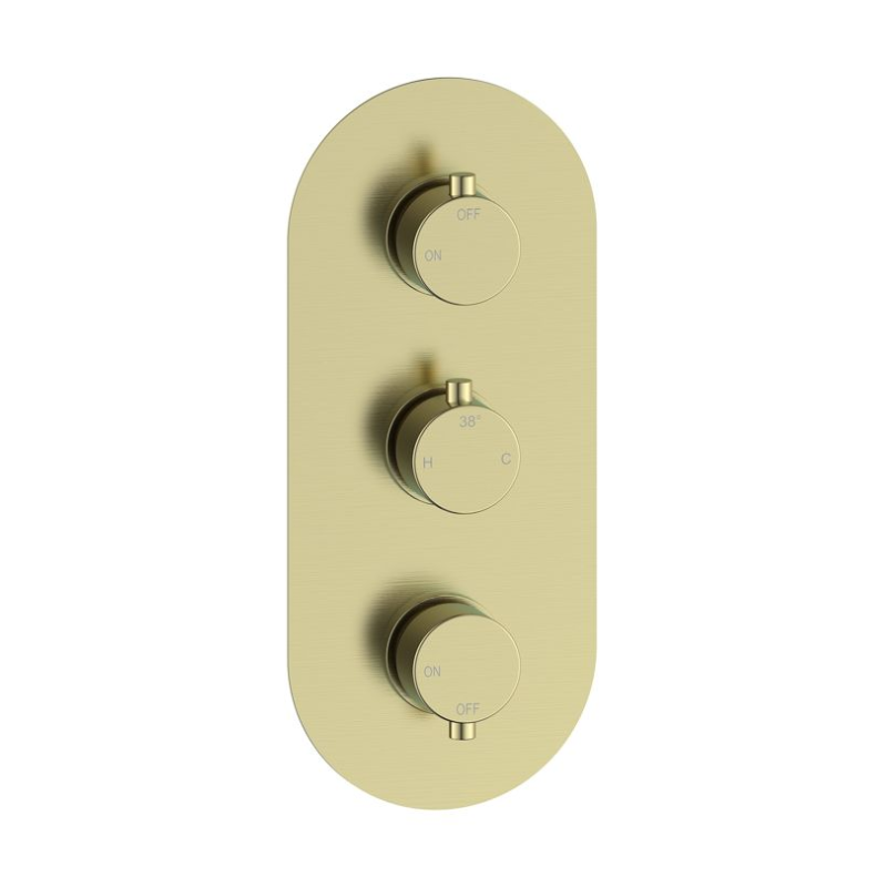 Opulent Sully Thermostatic Two Outlet Triple Shower Valve - Brushed Brass (OBC116239)