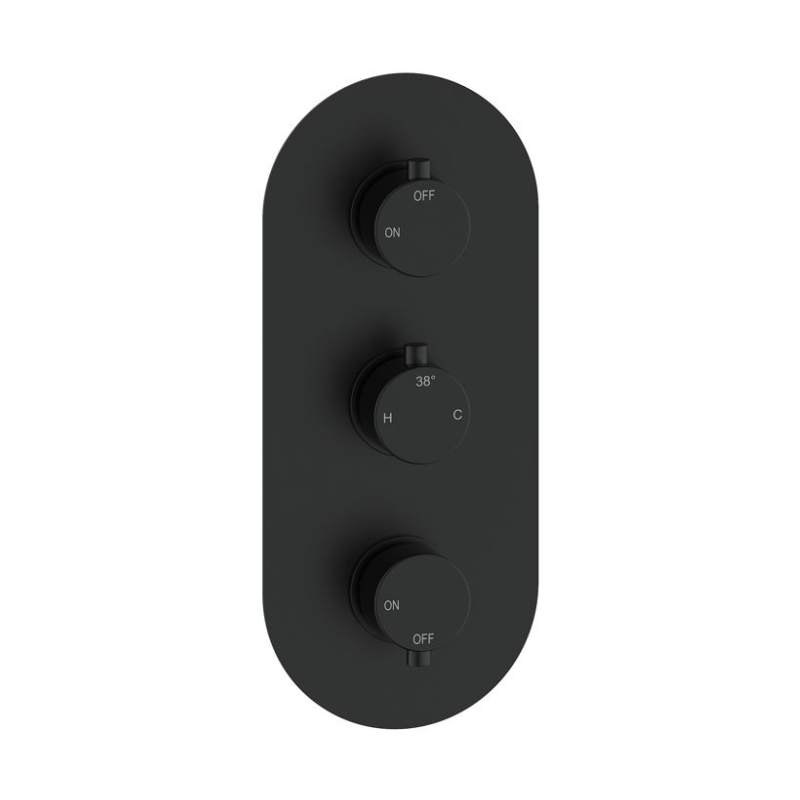 Opulent Sully Thermostatic Two Outlet Triple Shower Valve - Matt Black (OBC116238)