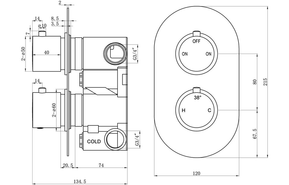 Opulent Sully Thermostatic Two Outlet Twin Shower Valve - Chrome (OBC105837)