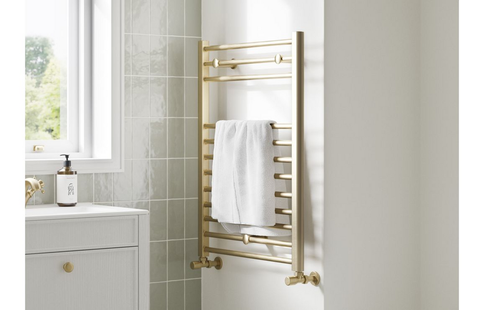 Opulent Sunne Straight Ladder Radiator - 500x1600x30mm - Brushed Brass (OBC108792)