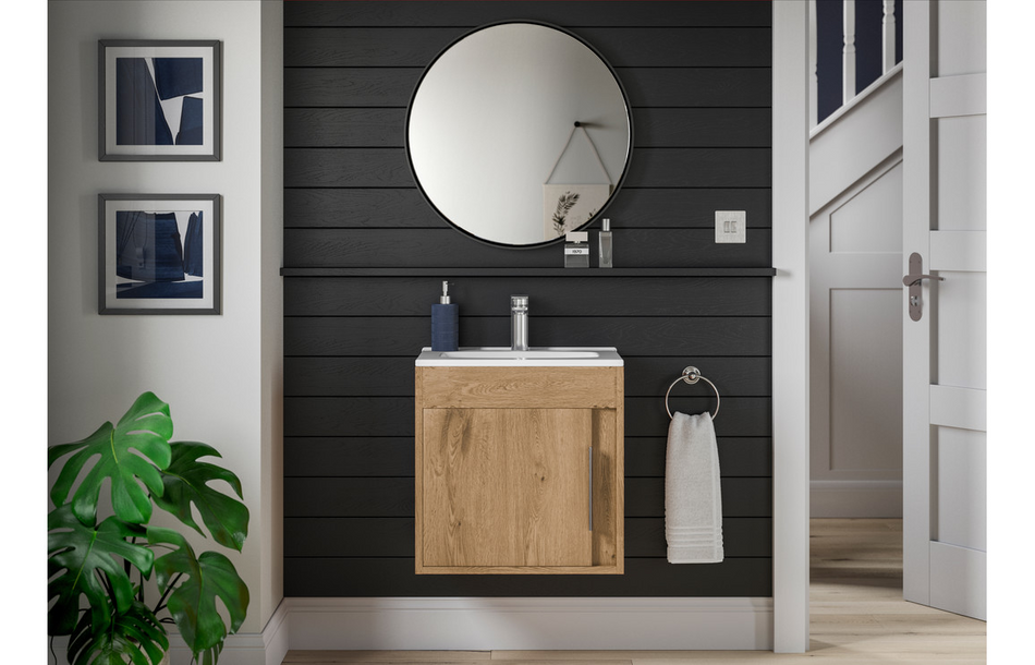 Opulent Tintagel 410mm Floor Standing Unit and Basin - Seville Oak (OBC116046)