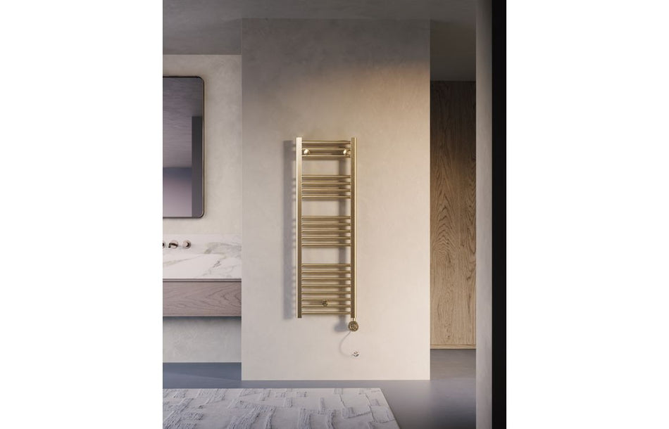 Opulent Tivor Electric Straight Ladder Radiator (500x800x50mm) - Brushed Brass (OBC117242)