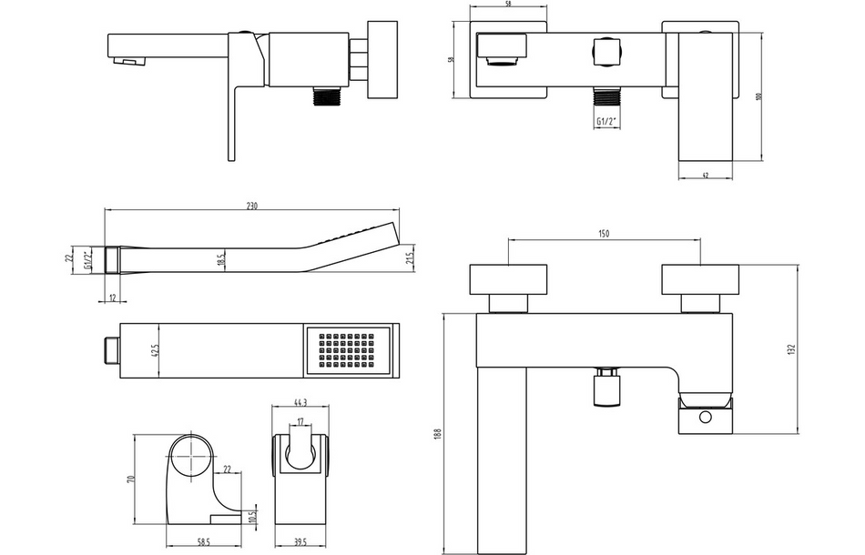 Opulent Toketee Wall Mounted Bath Shower Mixer and Shower Kit - Chrome (OBC105737)
