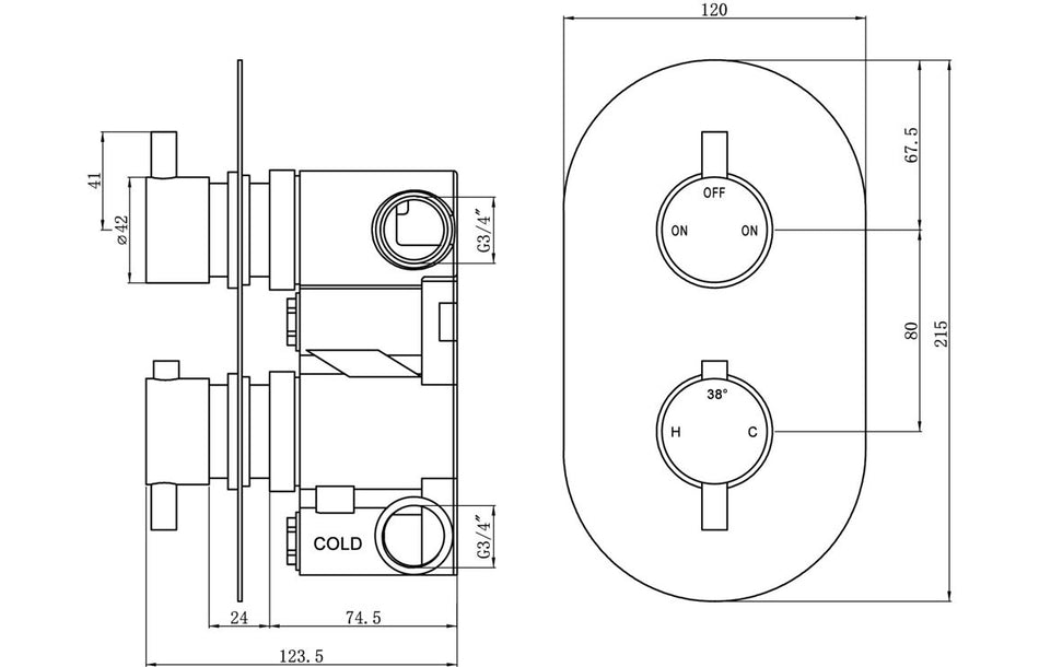 Opulent Two Outlet Shower Valve - Brushed Brass (OBC106552)