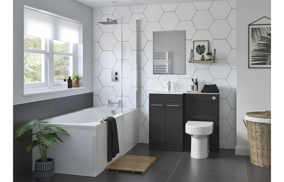 Opulent Vanessa 1000mm Floor Standing L-Shape Pack and Basin (LH) - Anthracite Gloss (OBC111681)