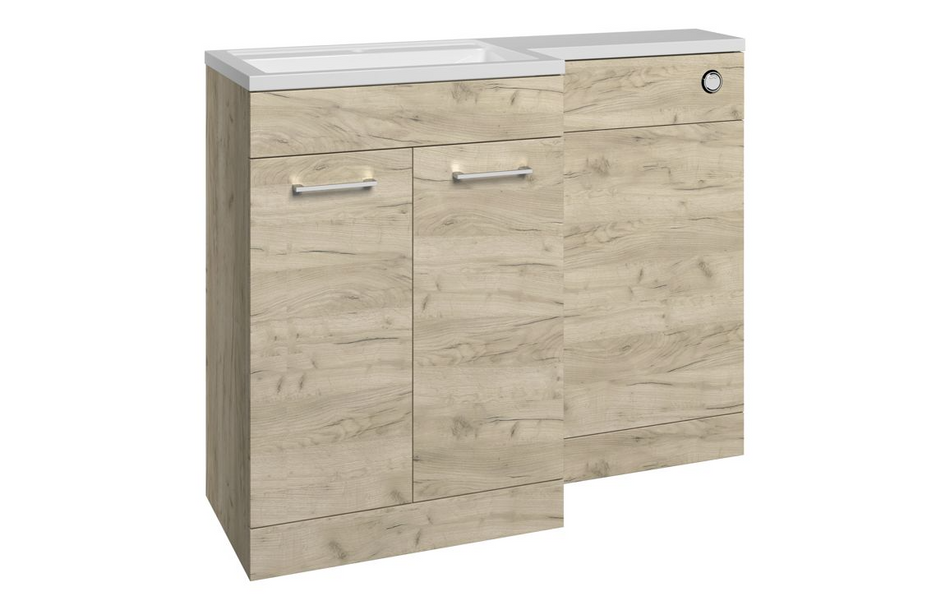 Opulent Vanessa 1000mm Floor Standing L-Shape Pack and Basin (LH) - Oak (OBC111684)