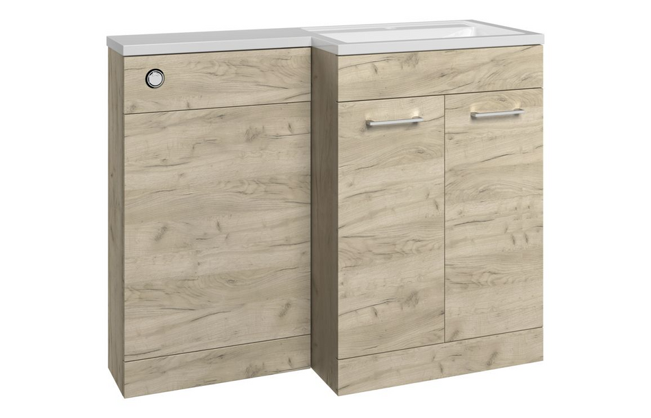 Opulent Vanessa 1000mm Floor Standing L-Shape Pack and Basin (RH) - Oak (OBC111685)