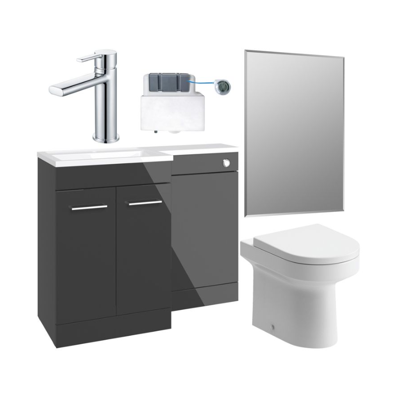 Opulent Vanessa 1000mm Furniture and Back to Wall WC Pack - Anthracite Gloss - Right Hand (OBC111619)