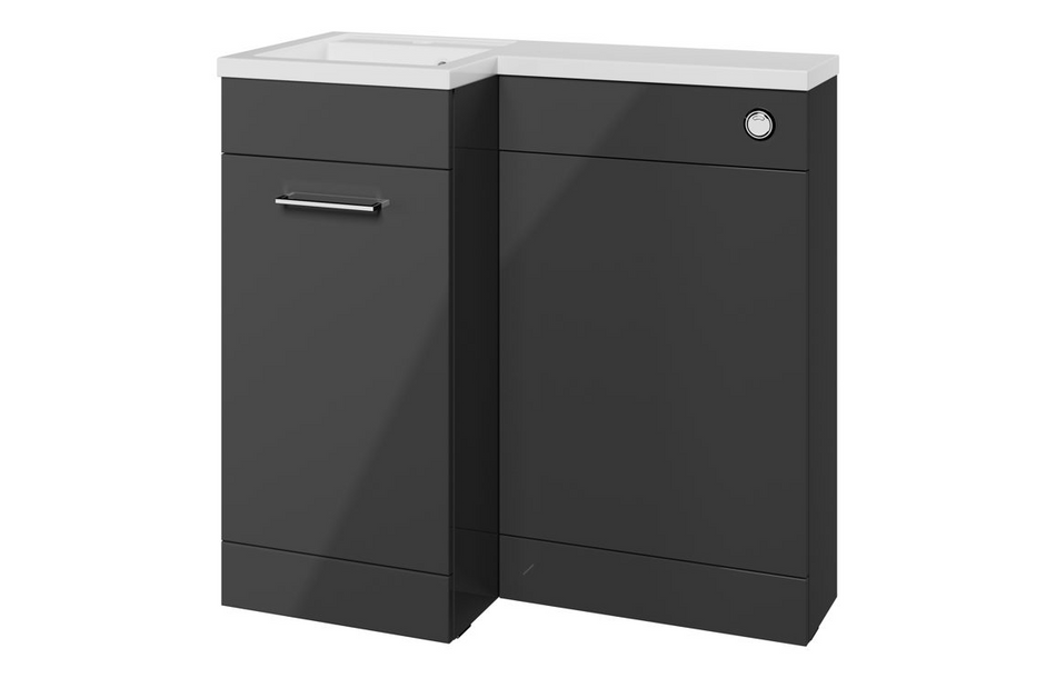 Opulent Vanessa 900mm Floor Standing L-Shape Pack and Basin (LH) - Anthracite Gloss (OBC111693)