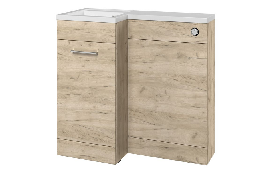 Opulent Vanessa 900mm Floor Standing L-Shape Pack and Basin (LH) - Oak (OBC111696)