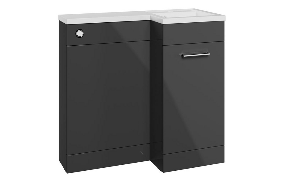Opulent Vanessa 900mm Floor Standing L-Shape Pack and Basin (RH) - Anthracite Gloss (OBC111694)