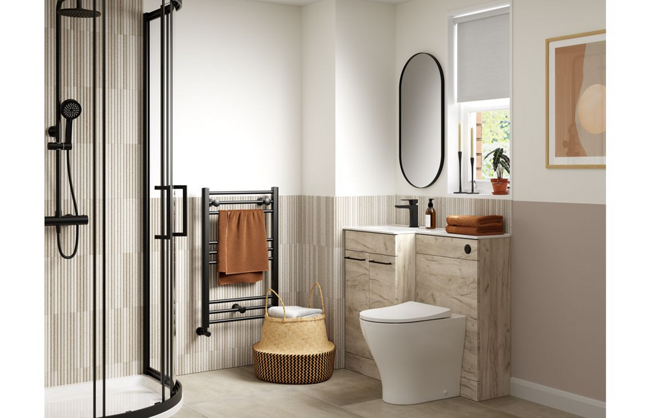 Opulent Vanessa 900mm Floor Standing L-Shape Pack and Basin (RH) - Oak (OBC111697)