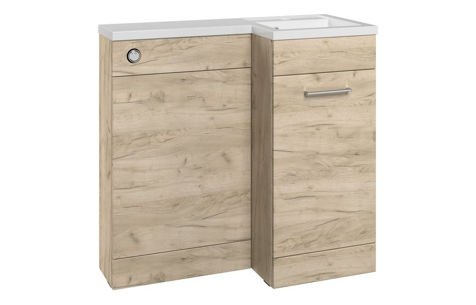 Opulent Vanessa 900mm Floor Standing L-Shape Pack and Basin (RH) - Oak (OBC111697)