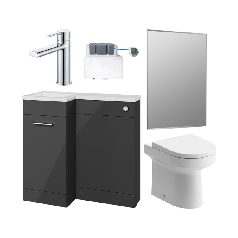 Opulent Vanessa 900mm Furniture and Back to Wall WC Pack - Anthracite Gloss - Left Hand (OBC111630)