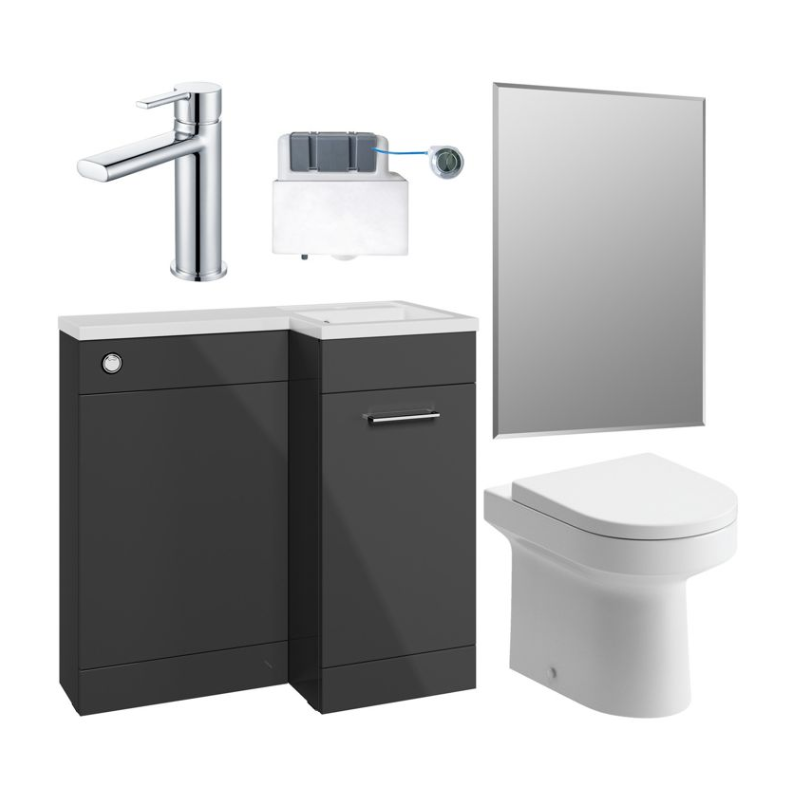 Opulent Vanessa 900mm Furniture and Back to Wall WC Pack - Anthracite Gloss - Right Hand (OBC111631)