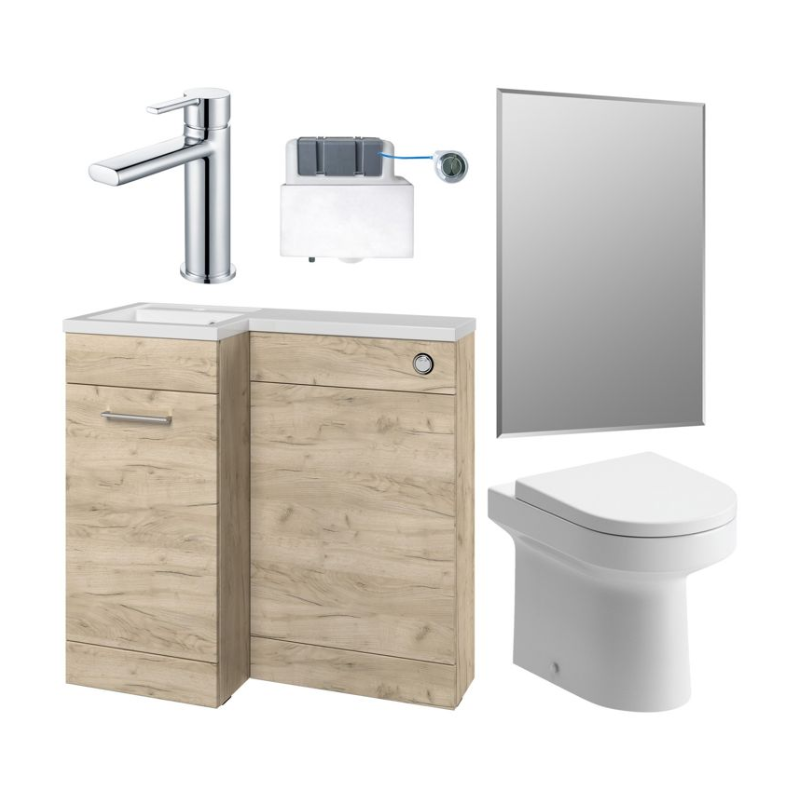 Opulent Vanessa 900mm Furniture and Back to Wall WC Pack - Oak - Left Hand (OBC111633)