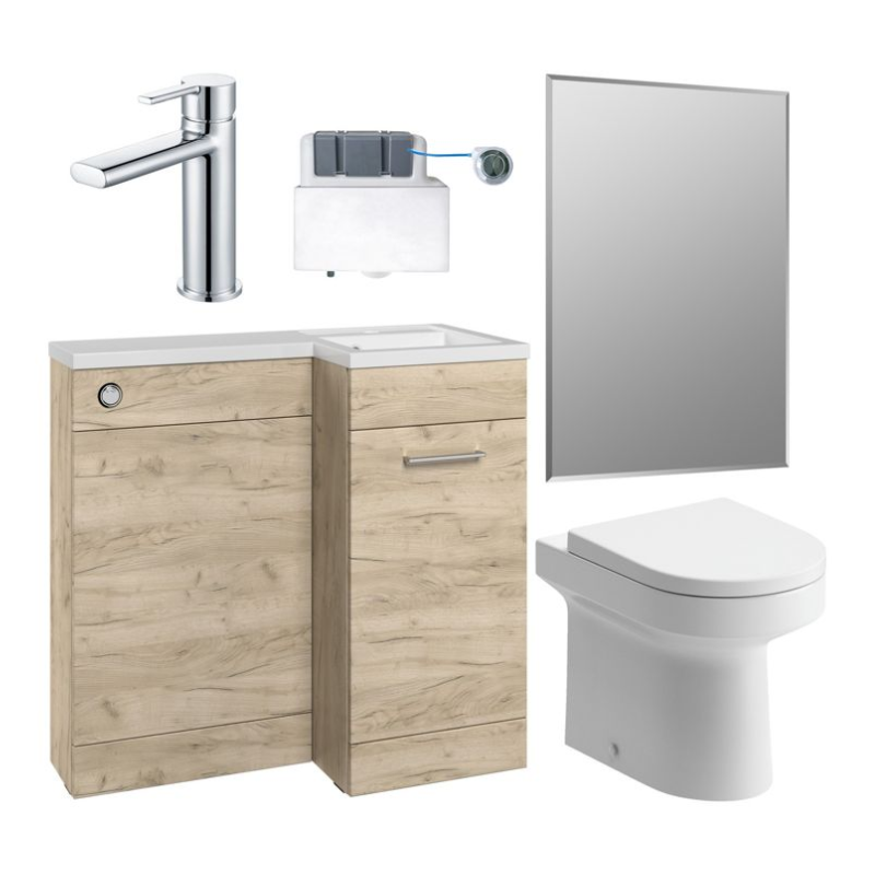 Opulent Vanessa 900mm Furniture and Back to Wall WC Pack - Oak - Right Hand (OBC111634)