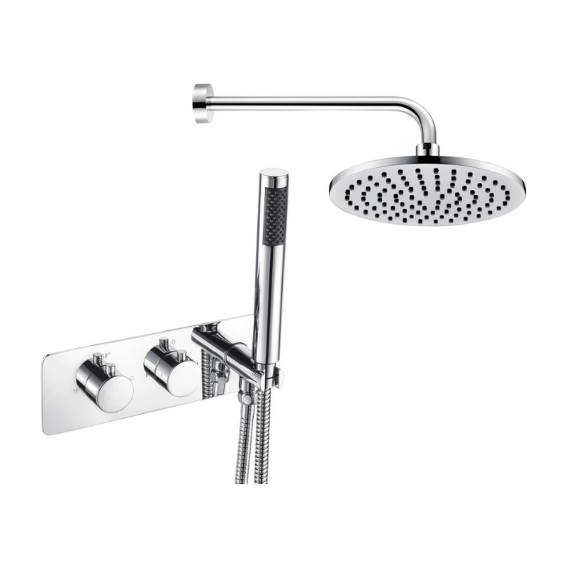 Opulent Venus Shower Pack Two - Two Outlet Twin Shower Valve with Handset and Brass Overhead - Chrome (OBC105893)
