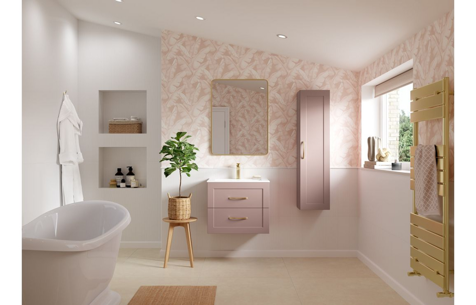 Opulent Warwick 615mm Wall Hung 2 Drawer Basin Unit and Basin - Matt Peony (OBC108516)