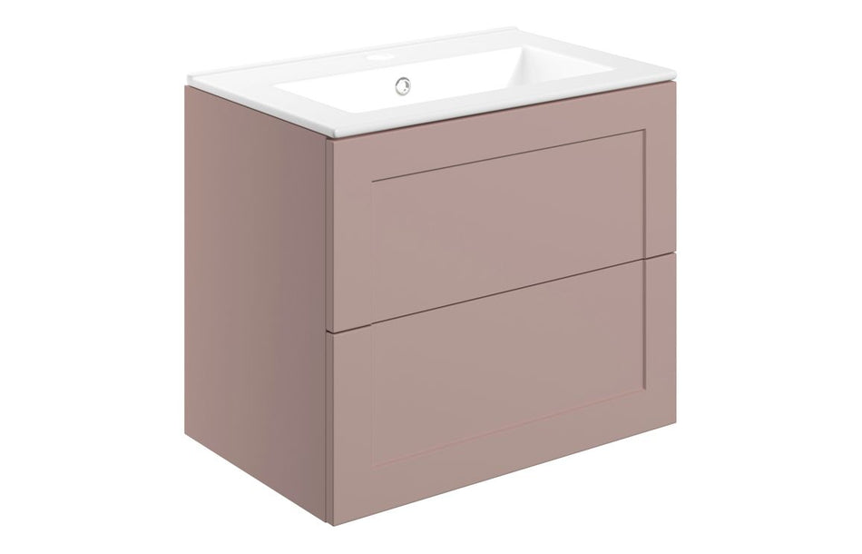 Opulent Warwick 615mm Wall Hung 2 Drawer Basin Unit and Basin - Matt Peony (OBC108516)