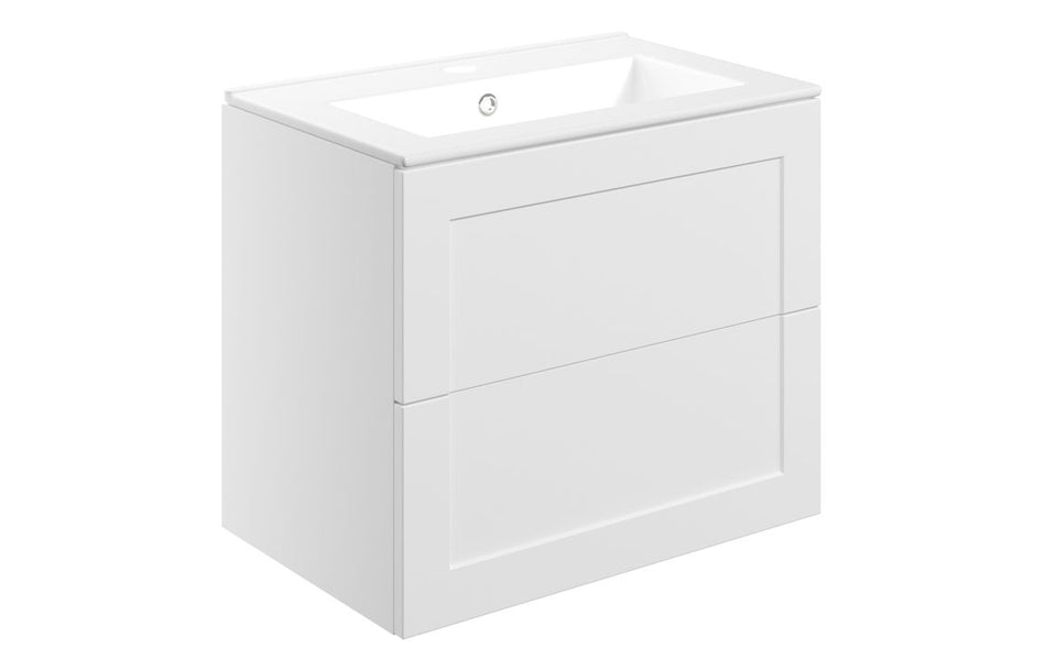 Opulent Warwick 615mm Wall Hung 2 Drawer Basin Unit and Basin - Matt White (OBC108517)