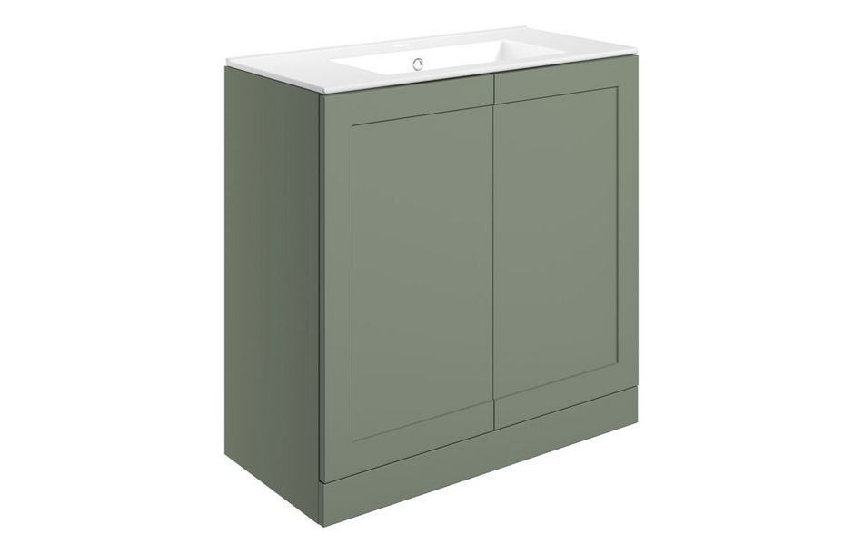 Opulent Warwick 815mm Floor Standing 2 Door Basin Unit and Basin - Matt Reed Green (OBC108521)