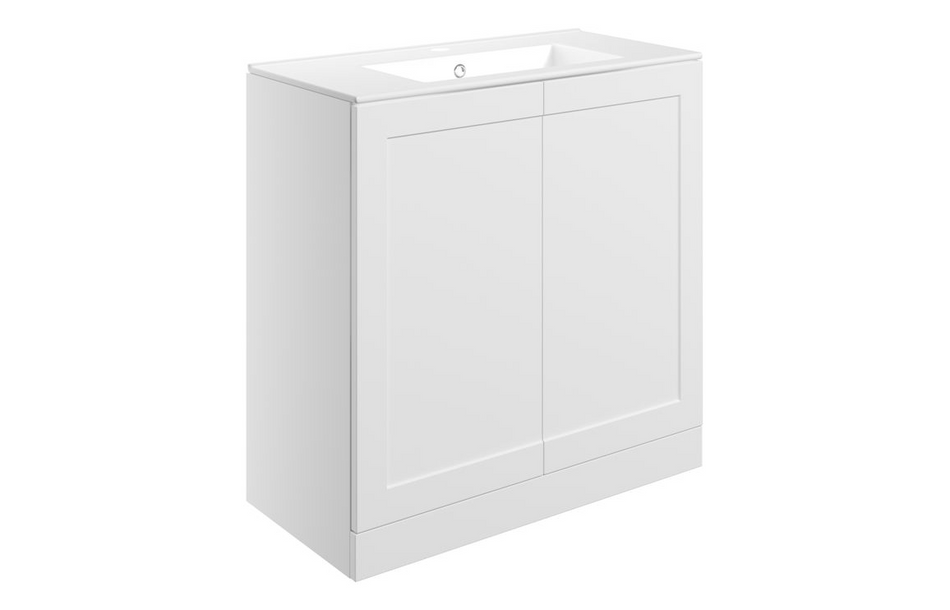 Opulent Warwick 815mm Floor Standing 2 Door Basin Unit and Basin - Matt White (OBC108520)
