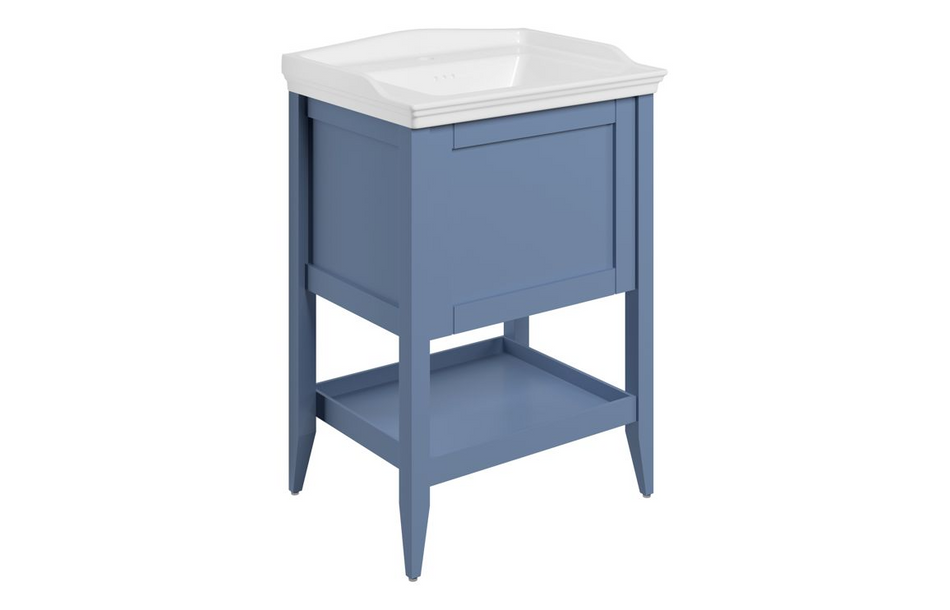 Opulent Whitby 650mm Floor Standing 1 Drawer Basin Unit with Basin - Matt Misty Blue (OBC116033)
