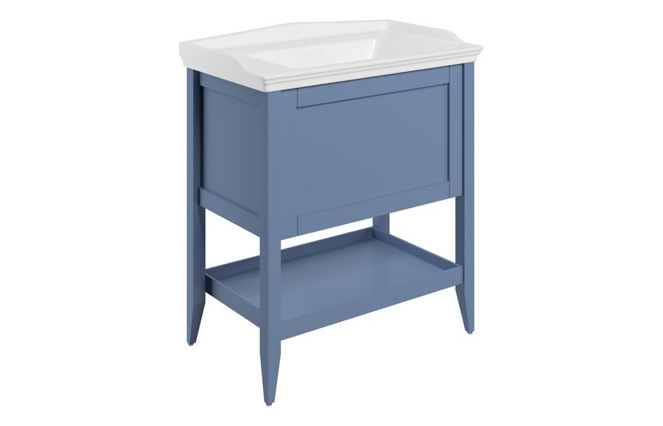 Opulent Whitby 800mm Floor Standing 1 Drawer Basin Unit with Basin - Matt Misty Blue (OBC116036)