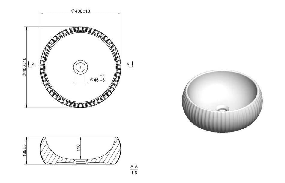 Opulent Yoko 400mm Textured Round Washbowl - White (OBC117066)