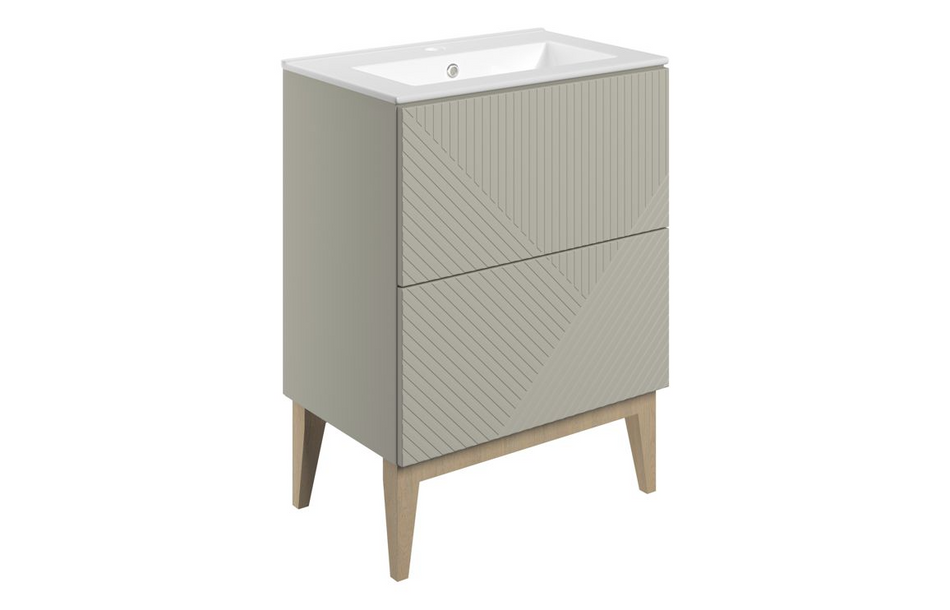 Opulent York 615mm Floor Standing 2 Drawer Basin Unit and Basin - Matt Oat (OBC108497)