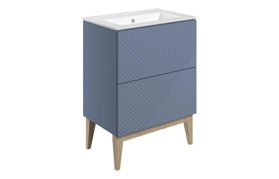 Opulent York 615mm Floor Standing 2 Drawer Basin Unit and Basin - Matt Smoke Blue (OBC108496)
