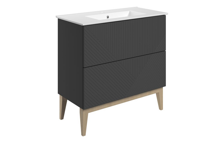 Opulent York 815mm Floor Standing 2 Drawer Basin Unit and Basin - Matt Graphite Grey (OBC108501)