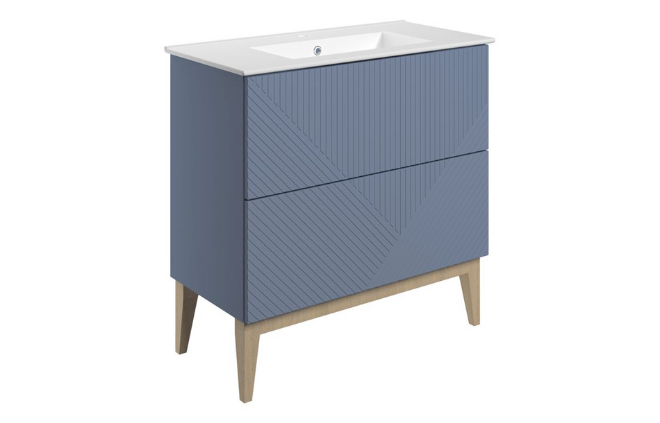 Opulent York 815mm Floor Standing 2 Drawer Basin Unit and Basin - Matt Smoke Blue (OBC108499)